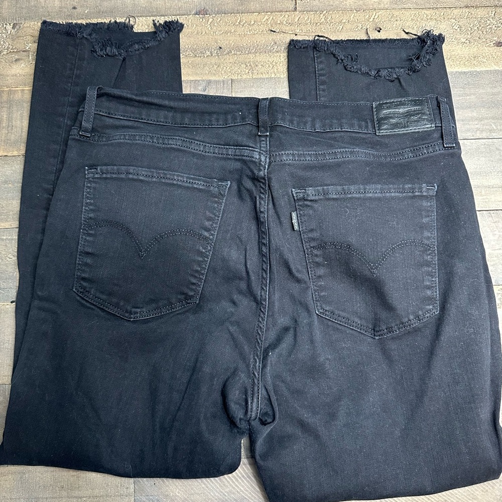Levi's 724 High Rise Straight Dark Ankle Jeans with Ripped Detail